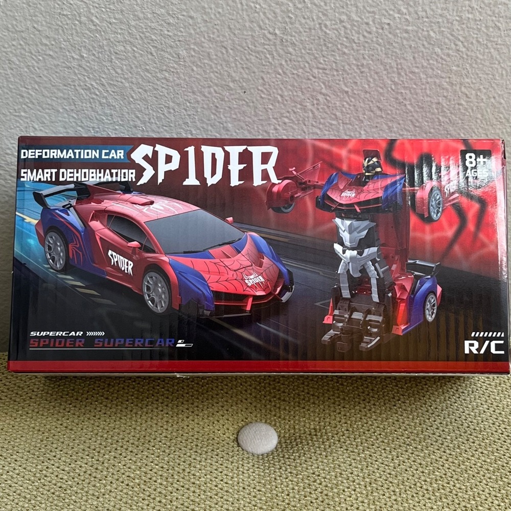 Kids RC Transforming Robot Car Spiderman Theme Toy w/ LED Lights 2.4GHz NEW